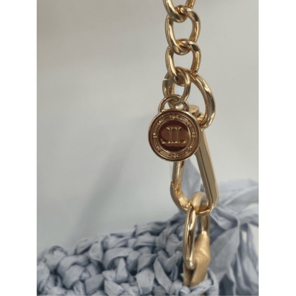 Lisi Lerch Purse Bag Light Blue Crocheted Gold‎ Chain Crossbody Straw - Picture 6 of 13